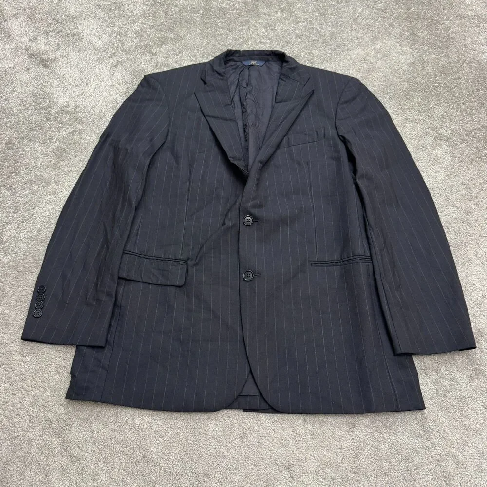 Brooks Brothers 346 Wool Blazer Suit Jacket Men 42L Navy Blue Pinstriped Stretch